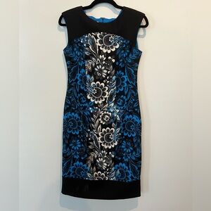 Maggy London black white blue floral block sleeveless dress like new size 4